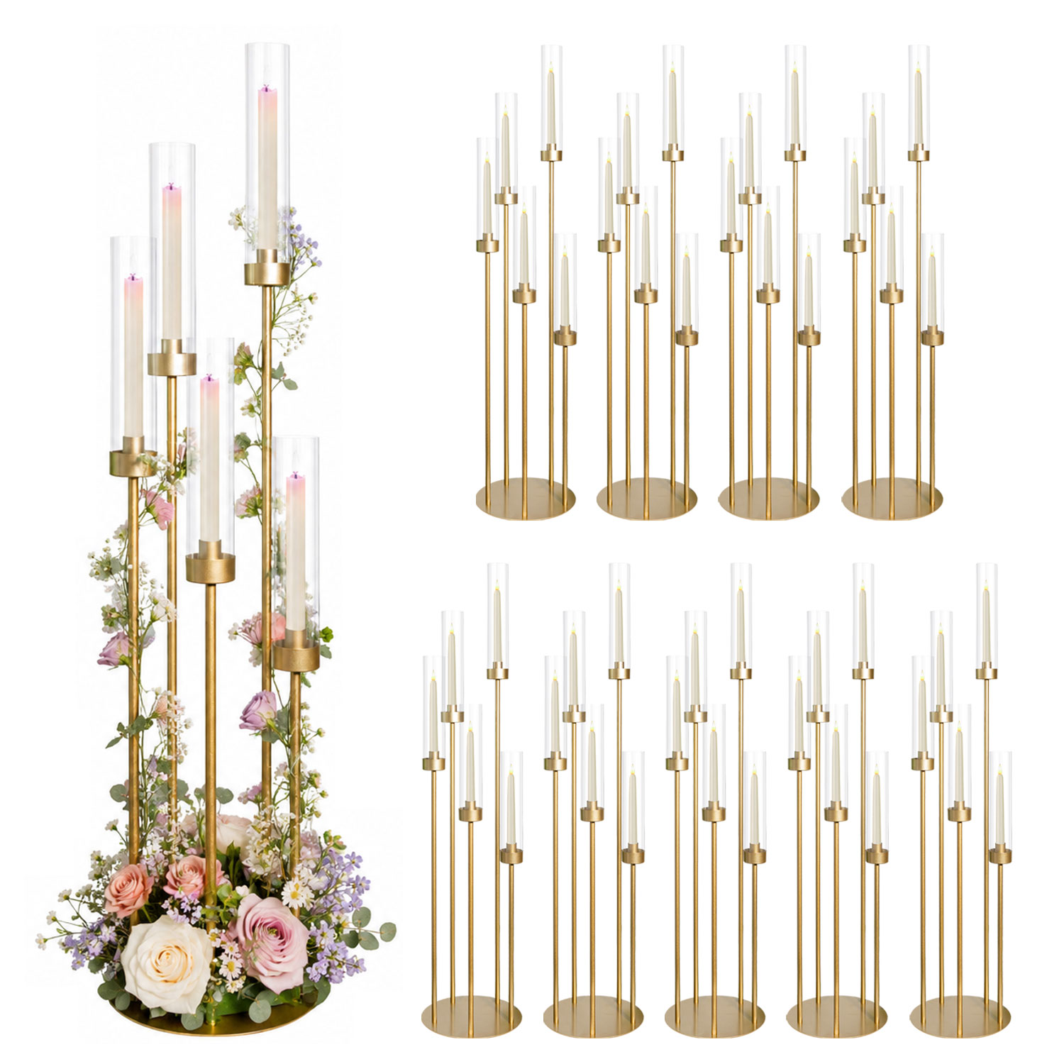 Flooring Home Decor - 10Pcs Gold Floor Candelabra 5 Arm,