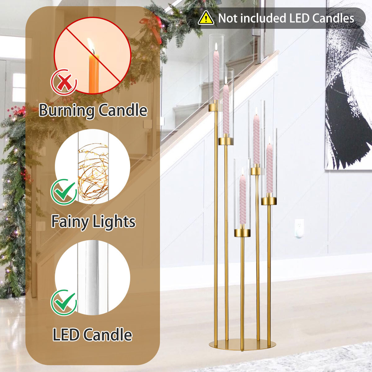 10Pcs Gold Floor Candelabra 5  - Flooring Home Decor ulasan dan harga