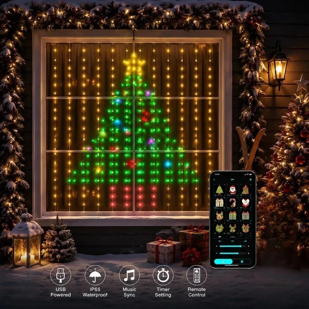 LED Pixel Curtain Lights Bluet - Home Decor Free App ulasan dan harga